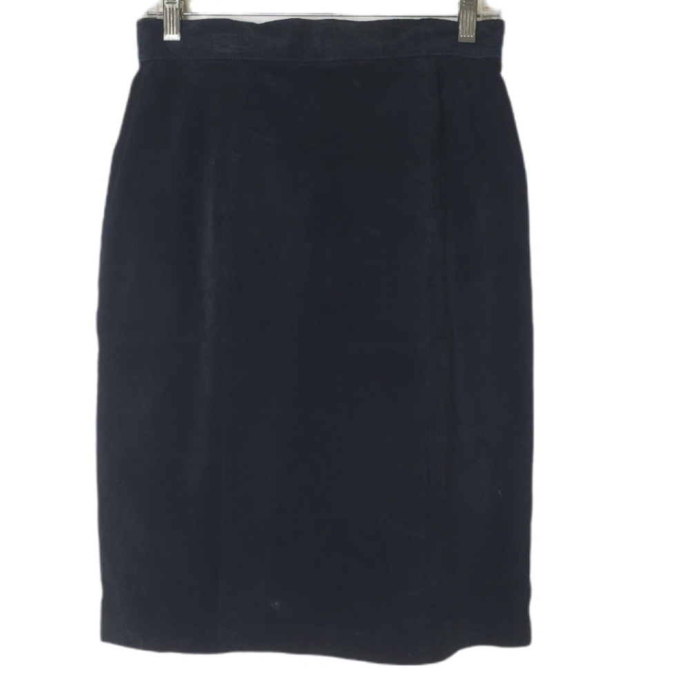Vintage Hasting & Smith Black Suede Leather Pencil Skirt Size 6 - Picture 1 of 11